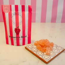 Load image into Gallery viewer, Prosecco Rose gummies sweets by Ask Mummy & Daddy next to packet